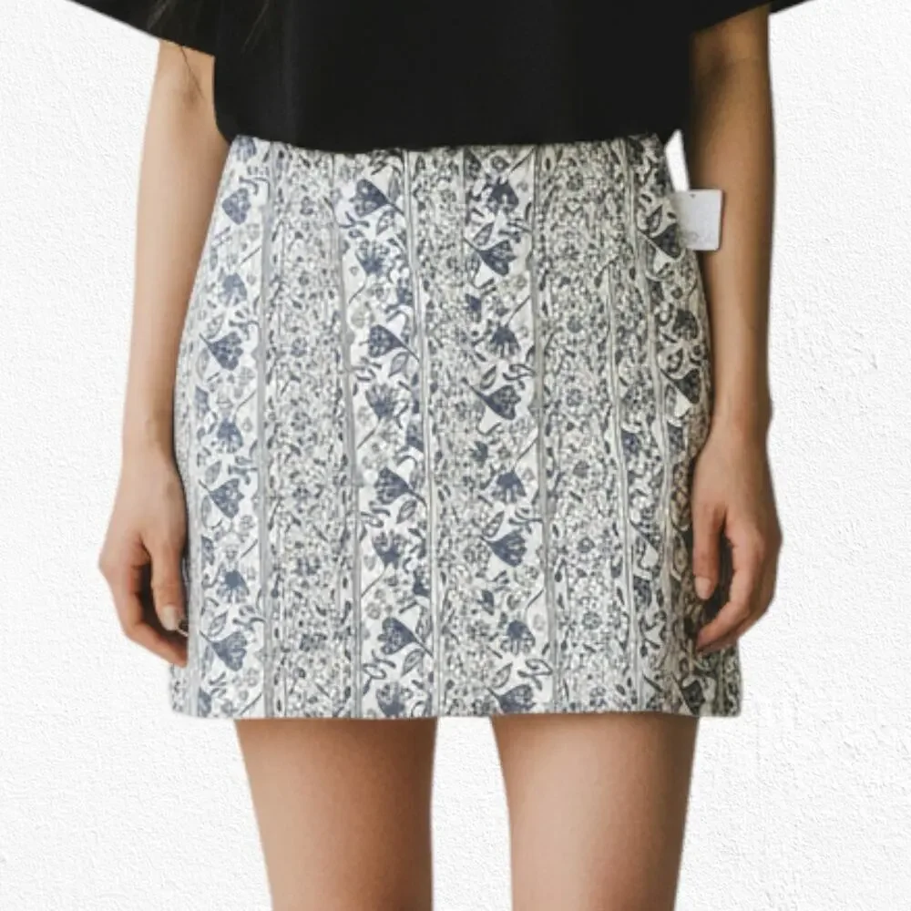Free People Macadamia Combo Ivory Floral Mini Skirt Cotton Blend Boho Size 0